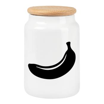 Banana Silhouette – Tropical Fruit Design - Keksdose mit Holzdeckel - Weiß - Vorne