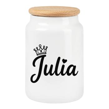 Juliet Name Crown Heart Calligraphy Personalized - Cookie Jar with Wooden Lid - white - Front