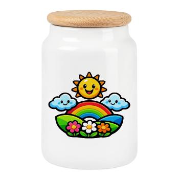 Fleurs arc-en-ciel du soleil - Boîte à biscuits avec couvercle en bois - blanc - Devant