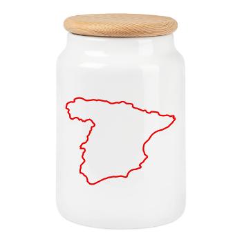Spain Silhouette in Bright Red - Cookie Jar with Wooden Lid - white - Front