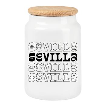 Sevilla Spanish City Repeated Typography logo - Cookie Jar with Wooden Lid - white - Front