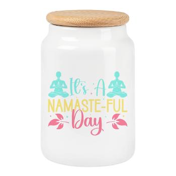 Yoga It ́s A Namaste-ful Day Funny Yoga - Cookie Jar with Wooden Lid - white - Front