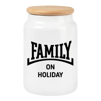 Famille en vacances (Vacances en famille / Concave / B) - Boîte à biscuits avec couvercle en bois - blanc - Devant