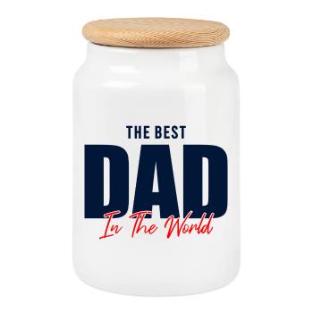 Best Dad in the World Gift Shirt - Cookie Jar with Wooden Lid - white - Front