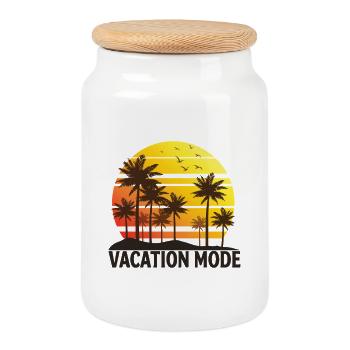 Vacation Mode Retro Palmen Sonnenuntergang Strand - Keksdose mit Holzdeckel - Weiß - Vorne