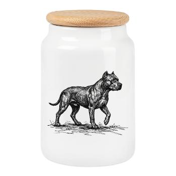 Pitbull Sketch – Minimalist Dog Design - Cookie Jar with Wooden Lid - white - Front