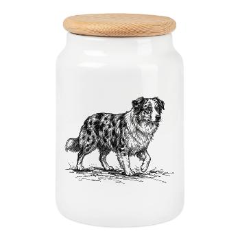 Australian Shepherd Sketch – Dog Design - Cookie Jar with Wooden Lid - white - Front