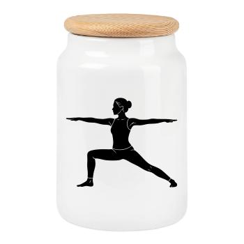 Warrior Yoga Pose Silhouette - Keksdose mit Holzdeckel - Weiß - Vorne