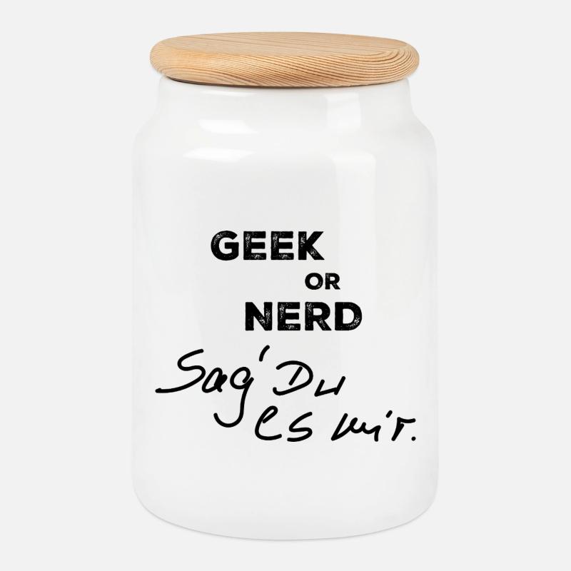 GEEK or NERD - Cookie Jar with Wooden Lid - white