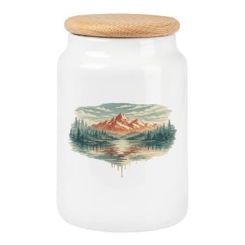 Pastel Mountain Lake - Keksdose mit Holzdeckel - Weiß - Vorne