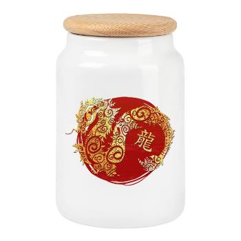 Drache Chinesisches Tierkreiszeichen Horoskop - Keksdose mit Holzdeckel - Weiß - Vorne