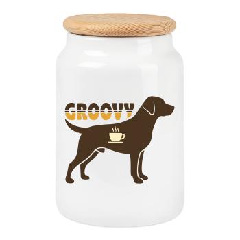 Groovy Dog Retriever Retro - Cookie Jar with Wooden Lid - white - Front