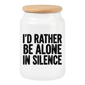 I’d Rather Be Alone In Silence - Cookie Jar with Wooden Lid - white - Front