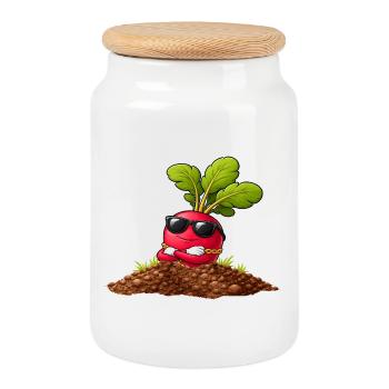 Cooles Radieschen mit Sonnenbrille und Kette  - Keksdose mit Holzdeckel - Weiß - Vorne