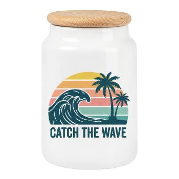 Surf Shirt Wellen Meer Retro Surfer Geschenk - Keksdose mit Holzdeckel - Weiß - Vorne