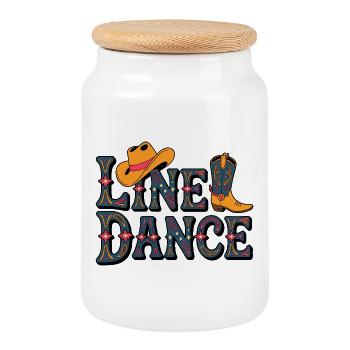 Line Dance Western Pattern - Cookie Jar with Wooden Lid - white - Front