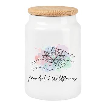 Mindset Wildflowers Flowers Boho Nature Saying - Cookie Jar with Wooden Lid - white - Front