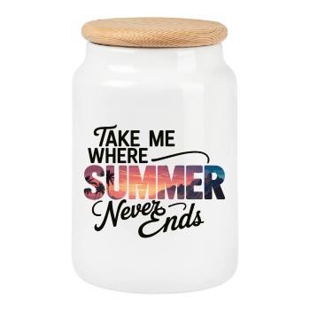Vacation Sun Beach T-Shirt Summer Never Ends - Cookie Jar with Wooden Lid - white - Front