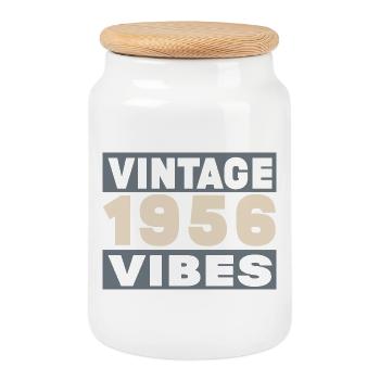 Anniversary 1956 - 70 years - Cookie Jar with Wooden Lid - white - Front