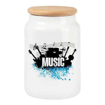 Musique Splash Grunge Typographie - Boîte à biscuits avec couvercle en bois - blanc - Devant