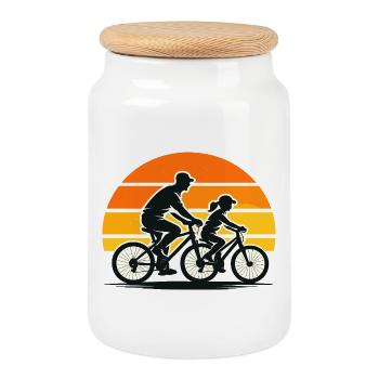 Randonnée à vélo en famille dans un style rétro coucher de soleil - Boîte à biscuits avec couvercle en bois - blanc - Devant