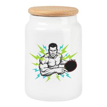 Tischtennis Platte Ping Pong Ball Sport Schmettern - Keksdose mit Holzdeckel - Weiß - Vorne
