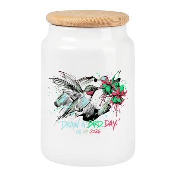 Hummingbird Ink Splash with Flowers - Cookie Jar with Wooden Lid - white - Front