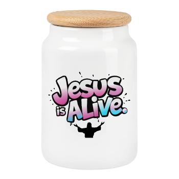 Jesus lebt christliches Auferstehungsdesign - Keksdose mit Holzdeckel - Weiß - Vorne