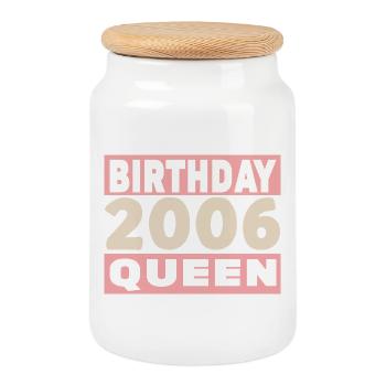 birthday queen 20 years old 2006 Birthday - Cookie Jar with Wooden Lid - white - Front