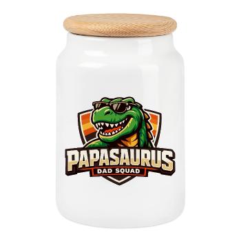 Papasaurus Dad Squad : Drôle de Papa Dino - Boîte à biscuits avec couvercle en bois - blanc - Devant