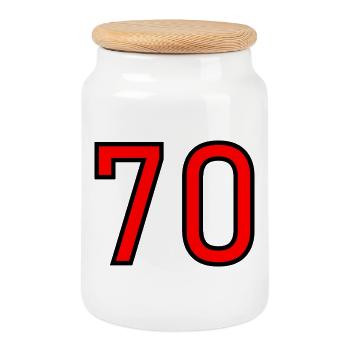 70. 70 YEARS. 70th ANNIVERSARY. 70 YEARS ANNIVERSARY. - Cookie Jar with Wooden Lid - white - Front