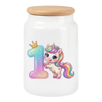 Je suis 1 fille licorne Kawaii Anniversaire - Boîte à biscuits avec couvercle en bois - blanc - Devant