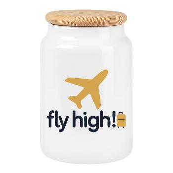 Fly High Travel Icon Tee - Cookie Jar with Wooden Lid - white - Front
