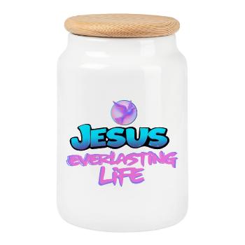 Jesus Everlasting Life Dove Christian Design - Cookie Jar with Wooden Lid - white - Front