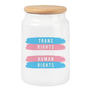 Mois de la fierté LGBTQ - Les droits des personnes trans sont des droits de la personne - Boîte à biscuits avec couvercle en bois - blanc - Devant