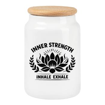 Inner Strength Inhale Exhale Lotus Kraft - Keksdose mit Holzdeckel - Weiß - Vorne