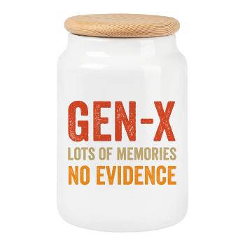 Génération X - beaucoup de souvenirs. Aucune preuve. - Boîte à biscuits avec couvercle en bois - blanc - Devant
