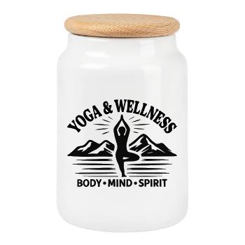 Body Mind Spirit Yoga Wellness Berge - Keksdose mit Holzdeckel - Weiß - Vorne