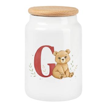 Ours aquarelle avec la lettre G - Boîte à biscuits avec couvercle en bois - blanc - Devant