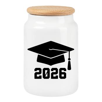 Doctoral Hat Graduation 2026 Coat of Arms - Cookie Jar with Wooden Lid - white - Front