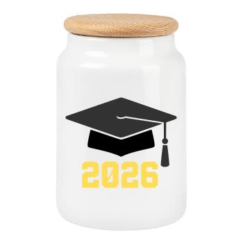 Doktorhut Abschluss 2026 - Keksdose mit Holzdeckel - Weiß - Vorne