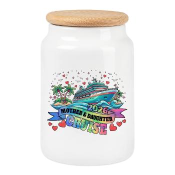 Mother Daughter Cruise Family Vacation Cruising - Cookie Jar with Wooden Lid - white - Front