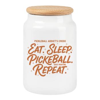 Credo des accros au pickleball : manger du sommeil - Boîte à biscuits avec couvercle en bois - blanc - Devant