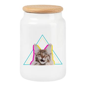 Neon Retro Katze Geometrisches Dreieck Kunst - Keksdose mit Holzdeckel - Weiß - Vorne