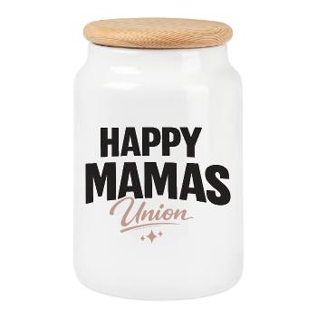 Happy Mamas Union lettering for strong moms - Cookie Jar with Wooden Lid - white - Front