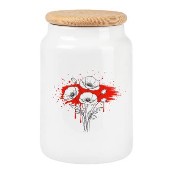 Poppies Rouge, Noir, Design Vintage - Boîte à biscuits avec couvercle en bois - blanc - Devant