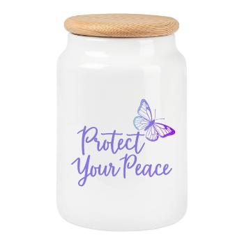 Protégez votre paix papillon paix intérieure - Boîte à biscuits avec couvercle en bois - blanc - Devant