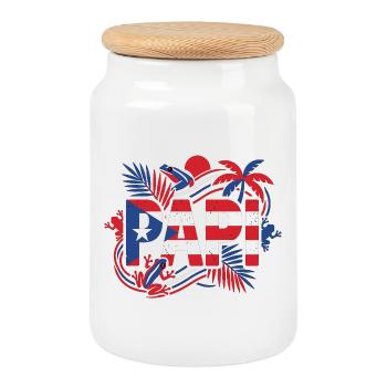 Papi Puerto Rico Flagge Frosch Tropen - Keksdose mit Holzdeckel - Weiß - Vorne