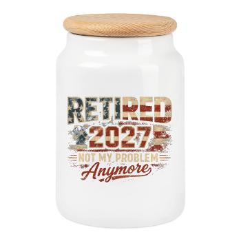 Retirement in 2027 – no longer my problem. Retirement - Cookie Jar with Wooden Lid - white - Front