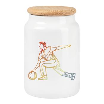 Vintage Bowler Zeichnung - Keksdose mit Holzdeckel - Weiß - Vorne